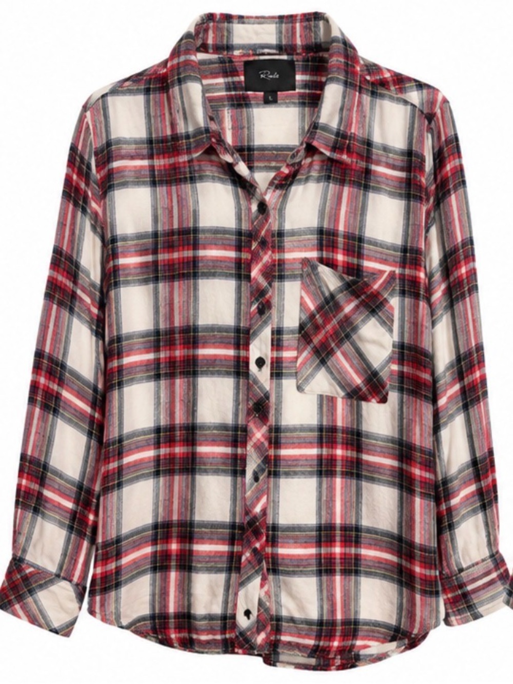 Rails Plaid Button Down Shirt Size L Red Navy Ivory Yellow Long Sleeve